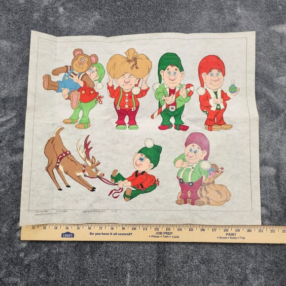 Vintage Santa's Elves Cut out Painted Fabric 16x20 made & Printed USA Christmas - Picture 9 of 10
